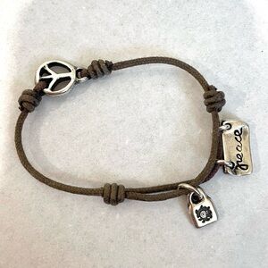 Uno De 50 Leather Adjustable Peace Charms Rope Bracelet
